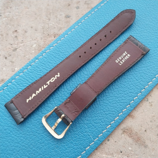 Hamilton 17.2mm Croc Grain Leather Vintage Watch Strap & Gold Logo Buckle