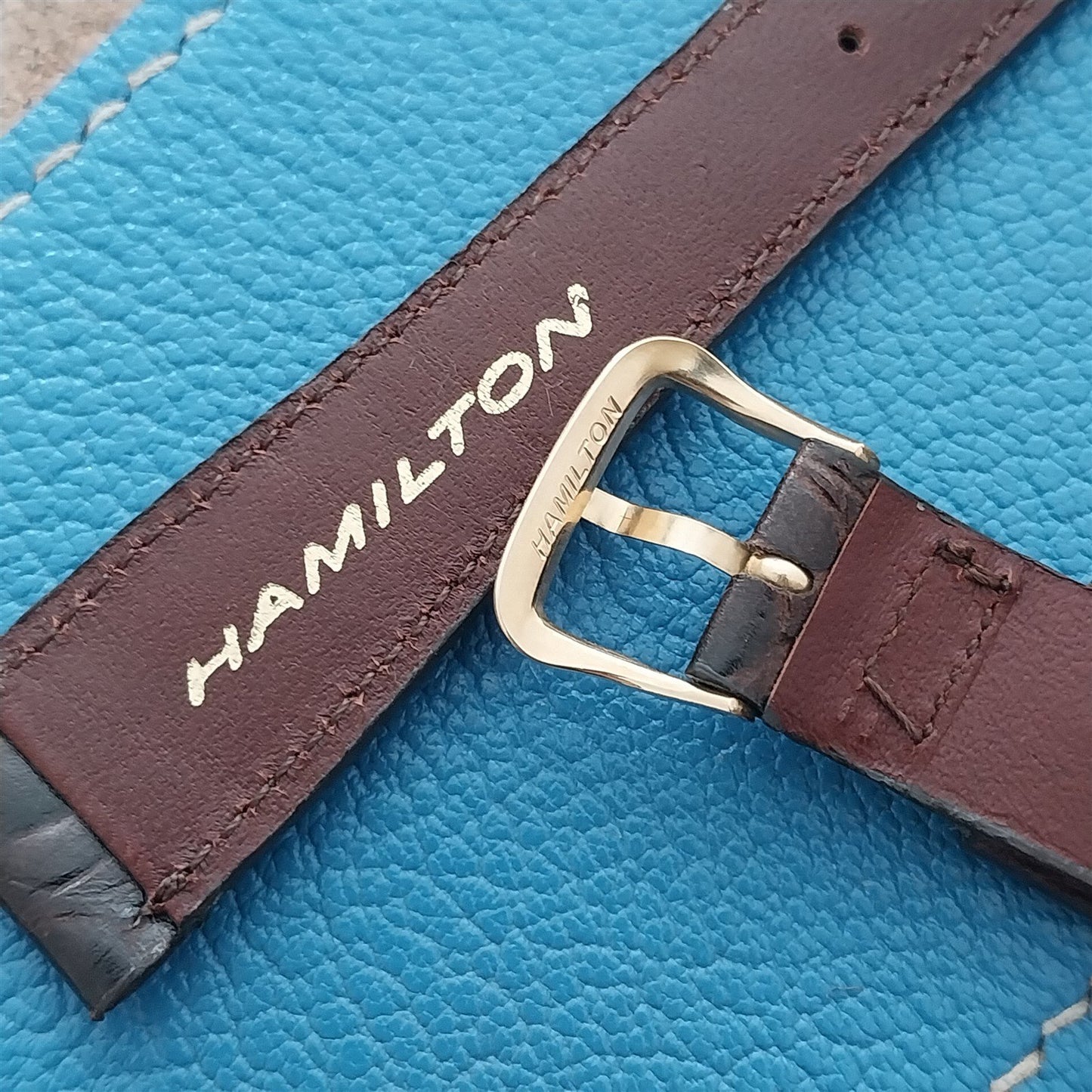 Hamilton 17.2mm Croc Grain Leather Vintage Watch Strap & Gold Logo Buckle