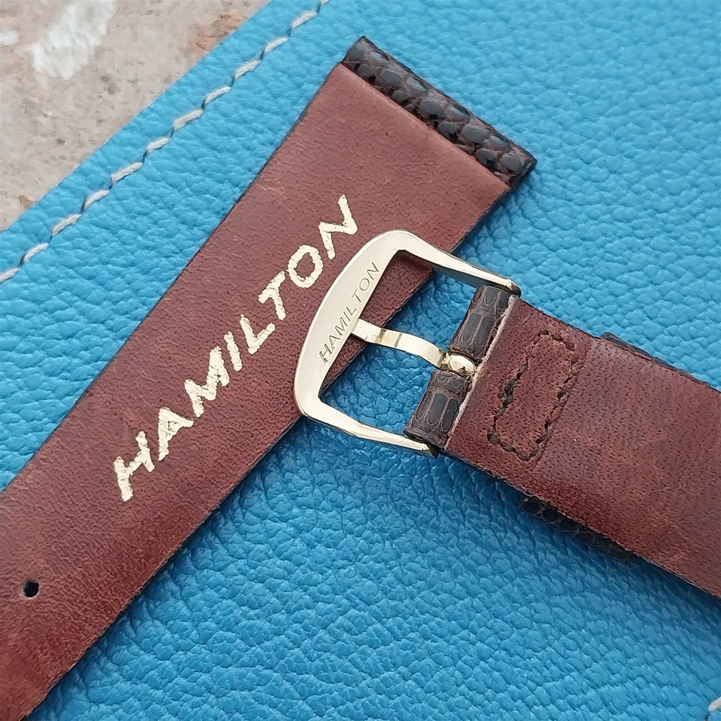 20mm Hamilton Lizard NOS Vintage Watch Strap & Gold Logo Buckle
