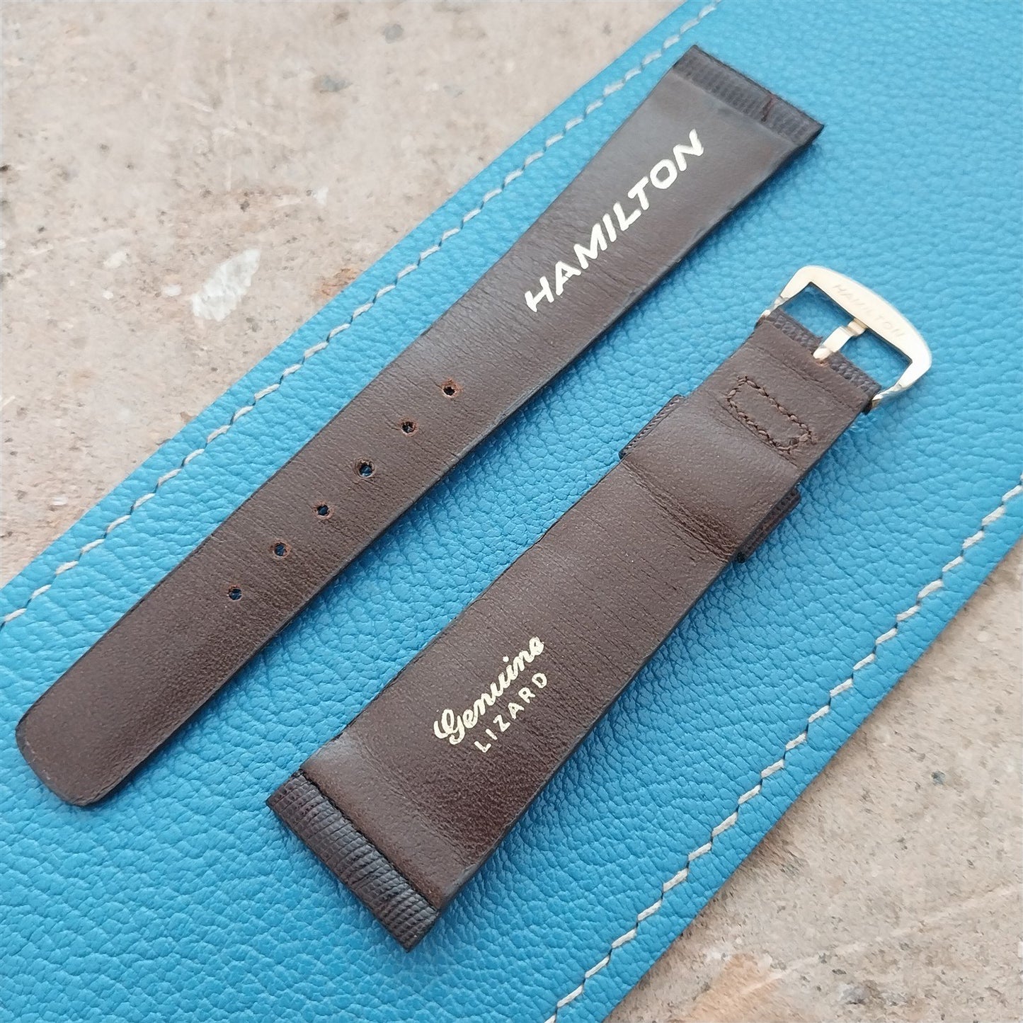 20mm Hamilton Lizard NOS Vintage Watch Strap & Gold Logo Buckle
