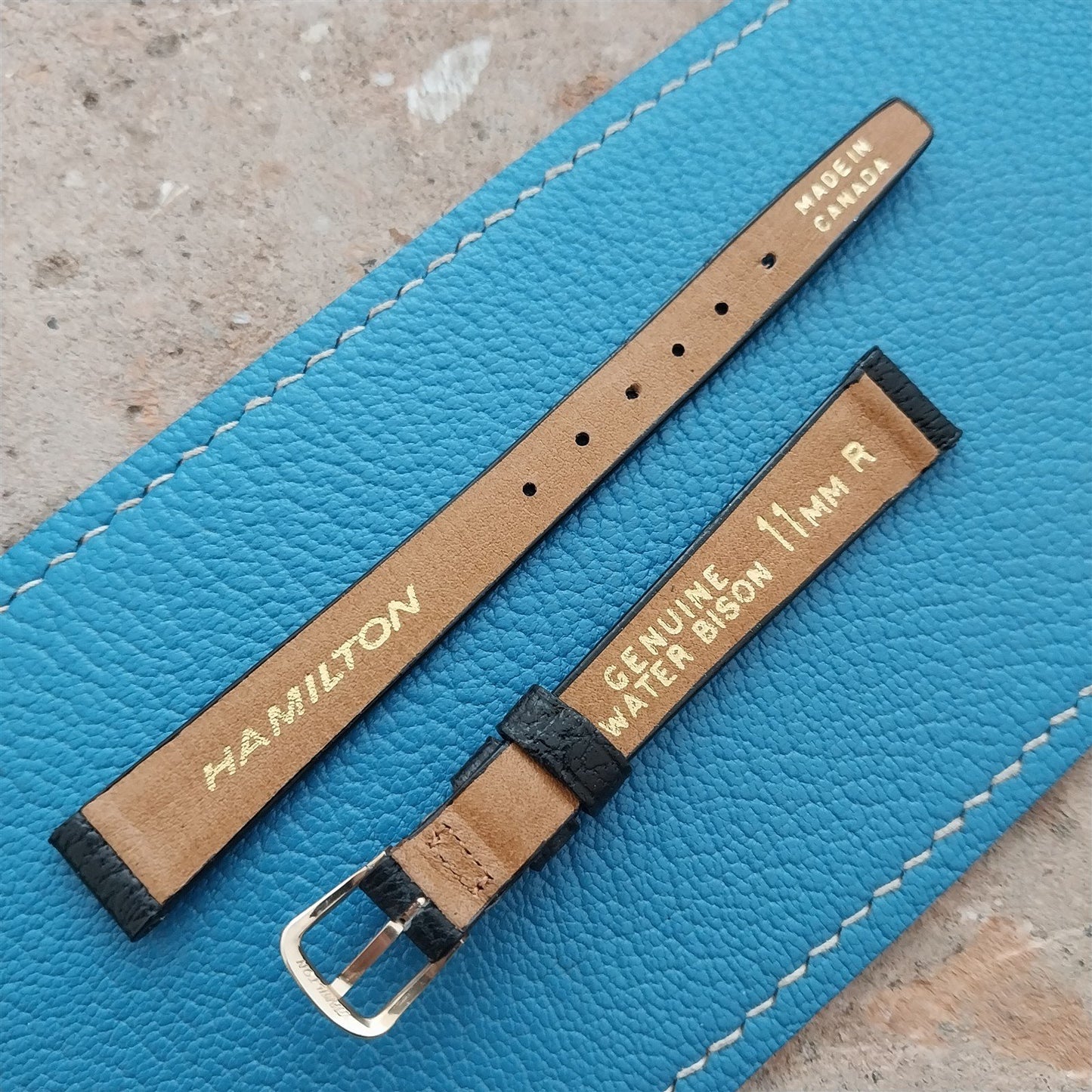 11mm Hamilton Ladies NOS Vintage Bison Watch Strap & Gold Logo Buckle