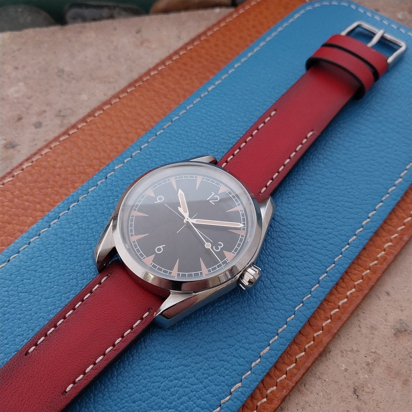 20mm Eulit Woodstock Vintage Style Rustic Red Leather 20/18 Watch Strap
