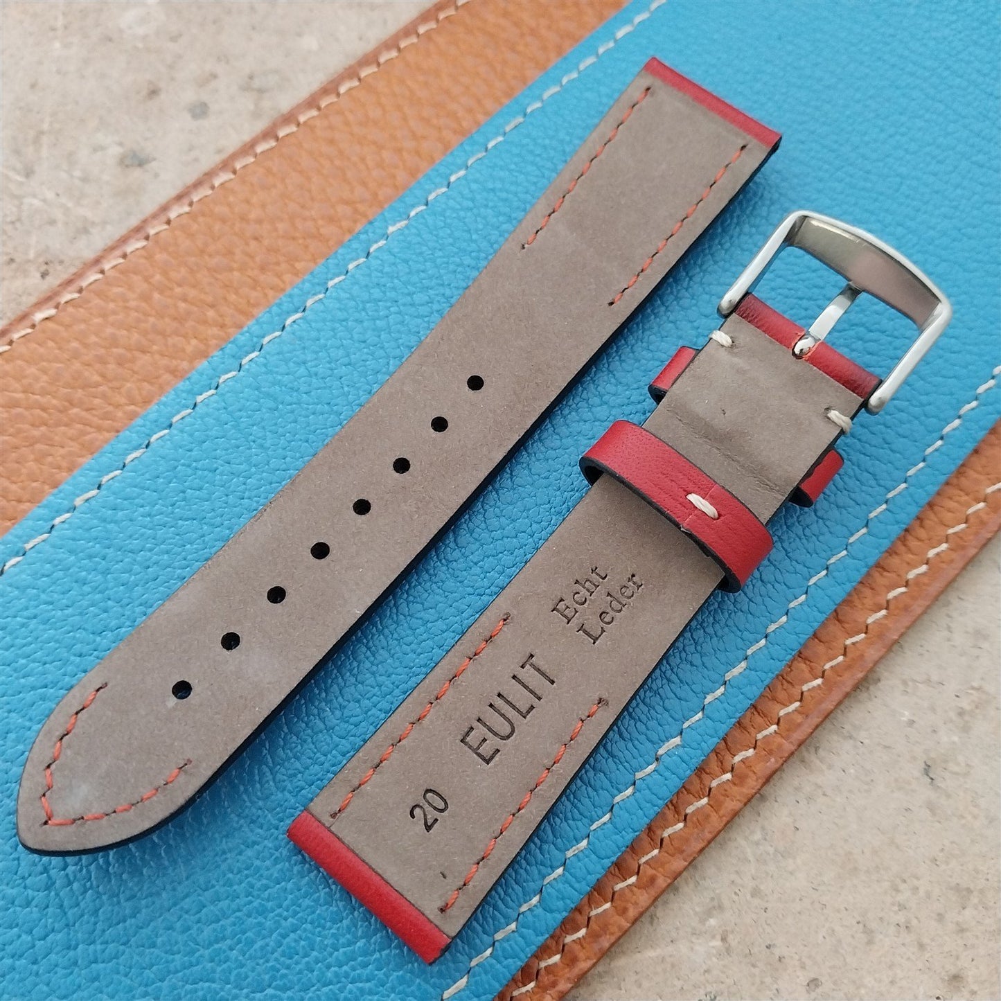 20mm Eulit Woodstock Vintage Style Rustic Red Leather 20/18 Watch Strap