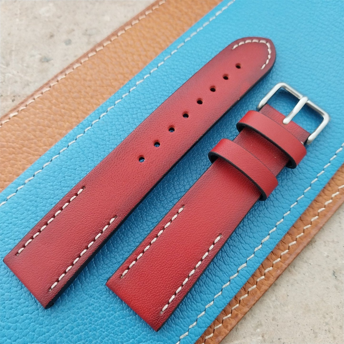 20mm Eulit Woodstock Vintage Style Rustic Red Leather 20/18 Watch Strap