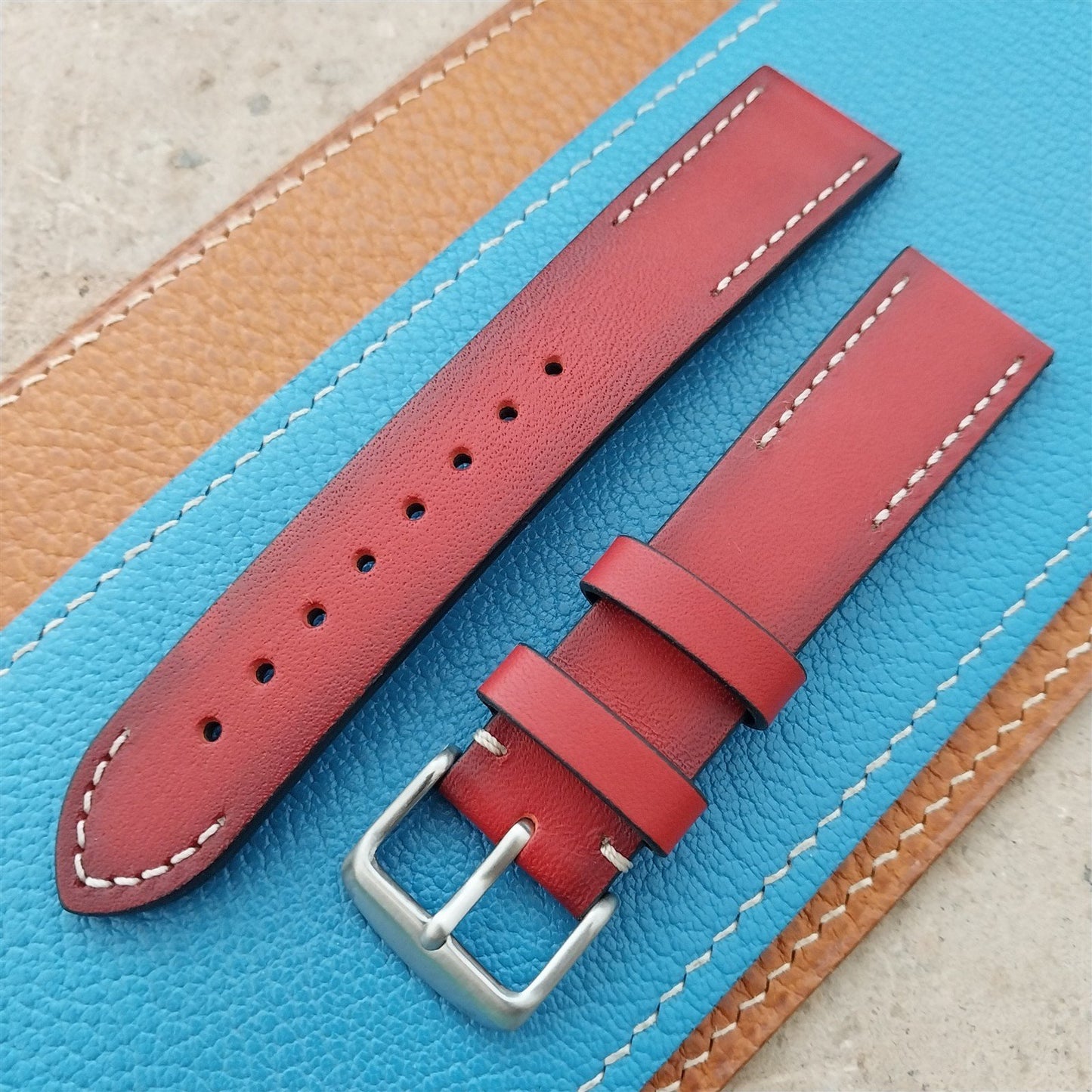 20mm Eulit Woodstock Vintage Style Rustic Red Leather 20/18 Watch Strap