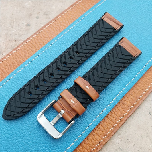 20mm Eulit Belize Golden Brown Silicon Leather Hybrid 20/18 Watch Strap