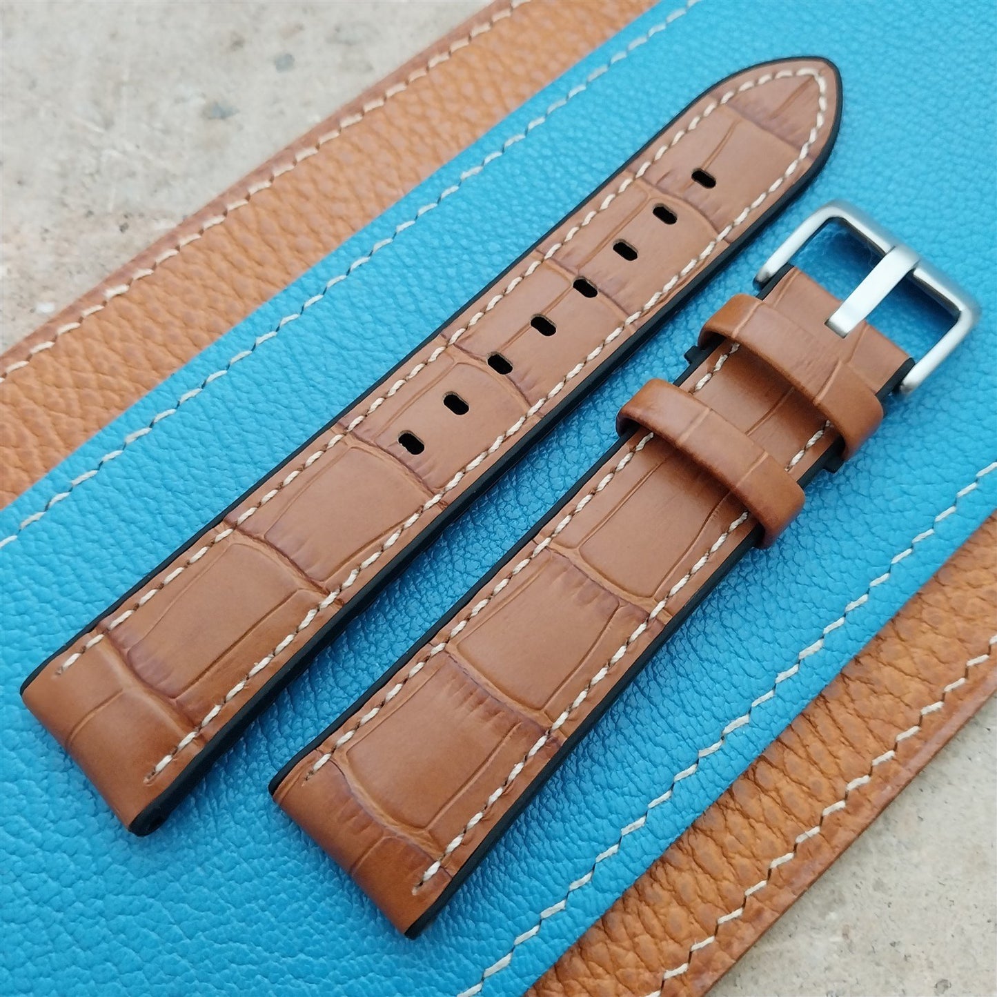 20mm Eulit Belize Golden Brown Silicon Leather Hybrid 20/18 Watch Strap