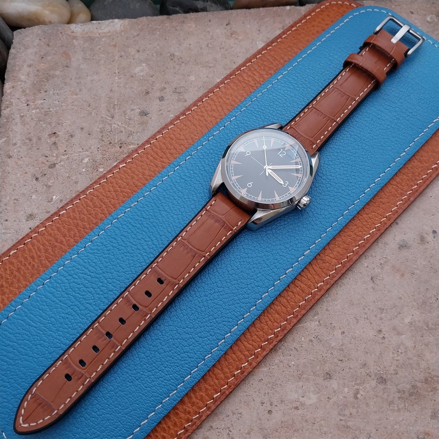 20mm Eulit Belize Golden Brown Silicon Leather Hybrid 20/18 Watch Strap
