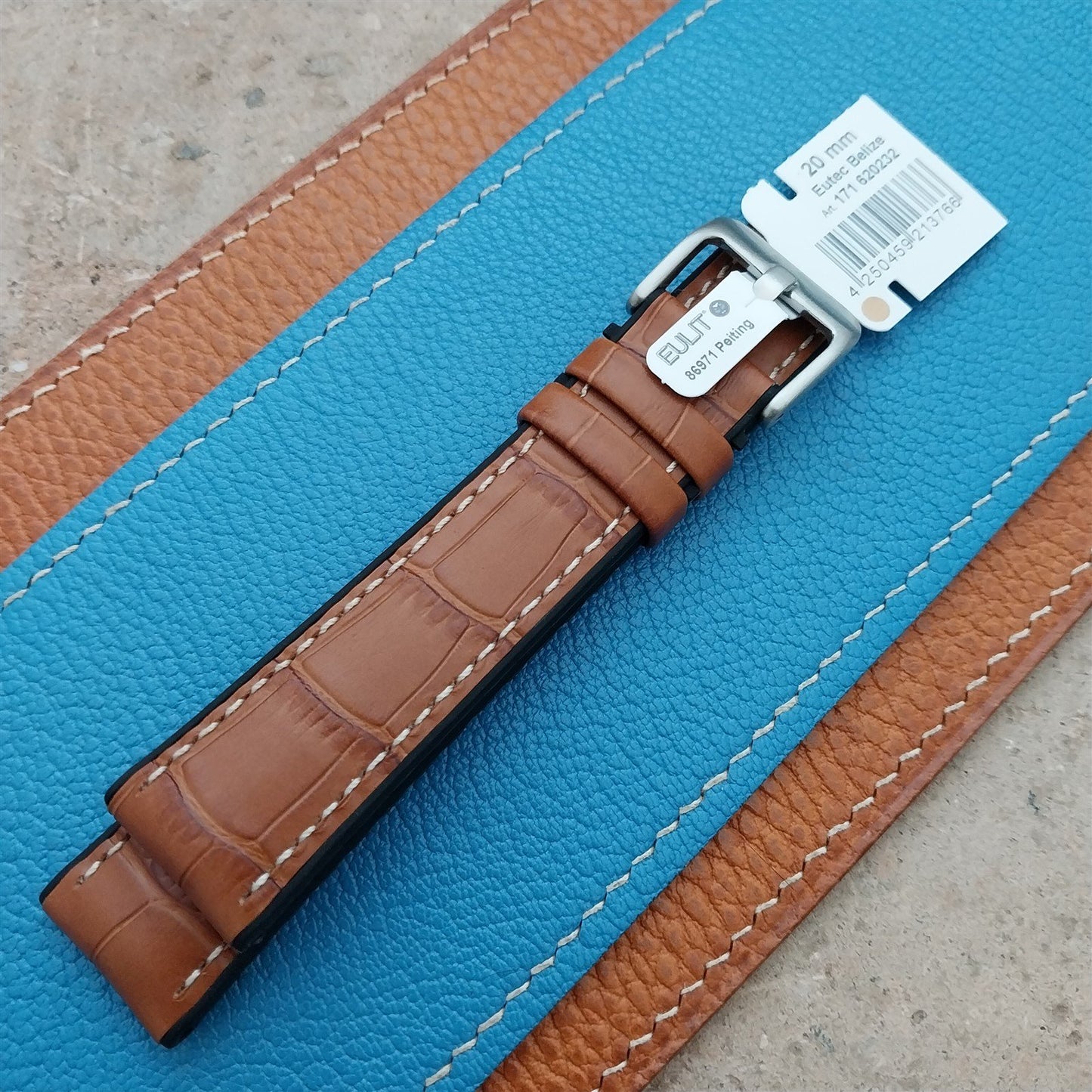 20mm Eulit Belize Golden Brown Silicon Leather Hybrid 20/18 Watch Strap