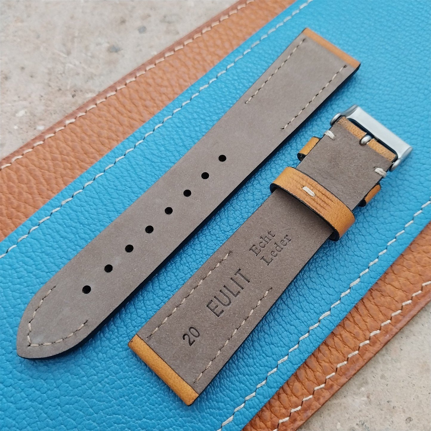 20mm Eulit Woodstock Natural Light Brown Rustic Leather 20/18 Watch Strap