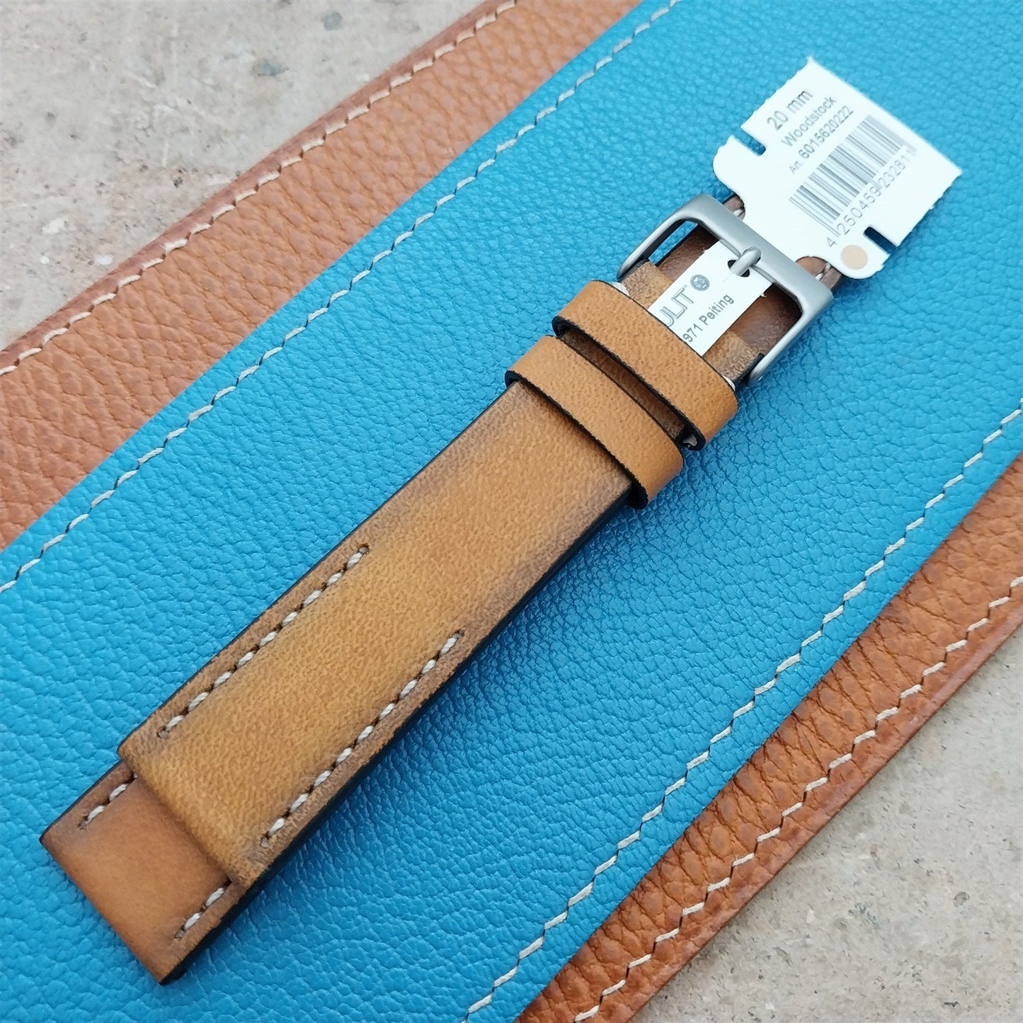 20mm Eulit Woodstock Natural Light Brown Rustic Leather 20/18 Watch Strap