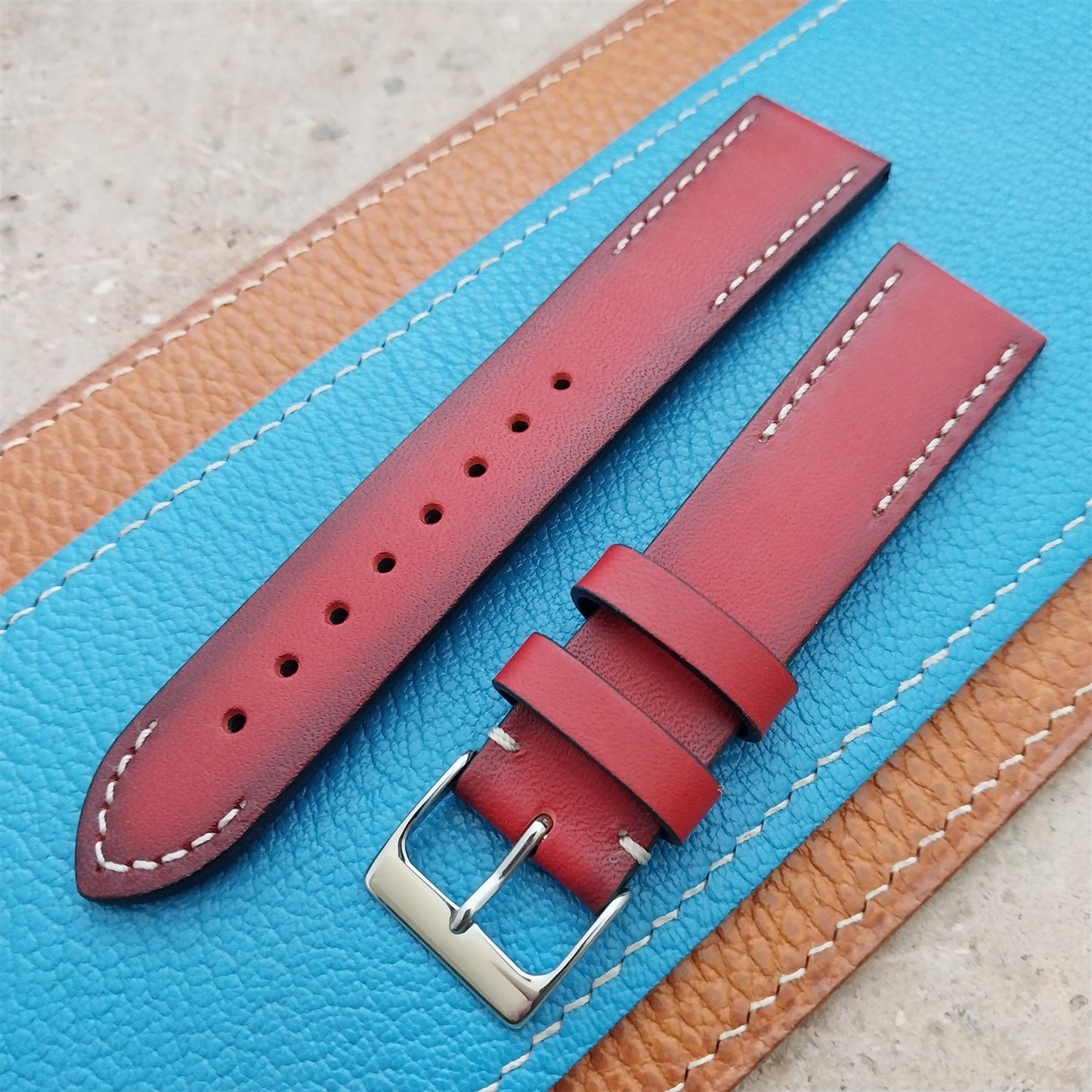 20mm Eulit Woodstock Vintage Style Rustic Red Leather 20/18 Watch Strap