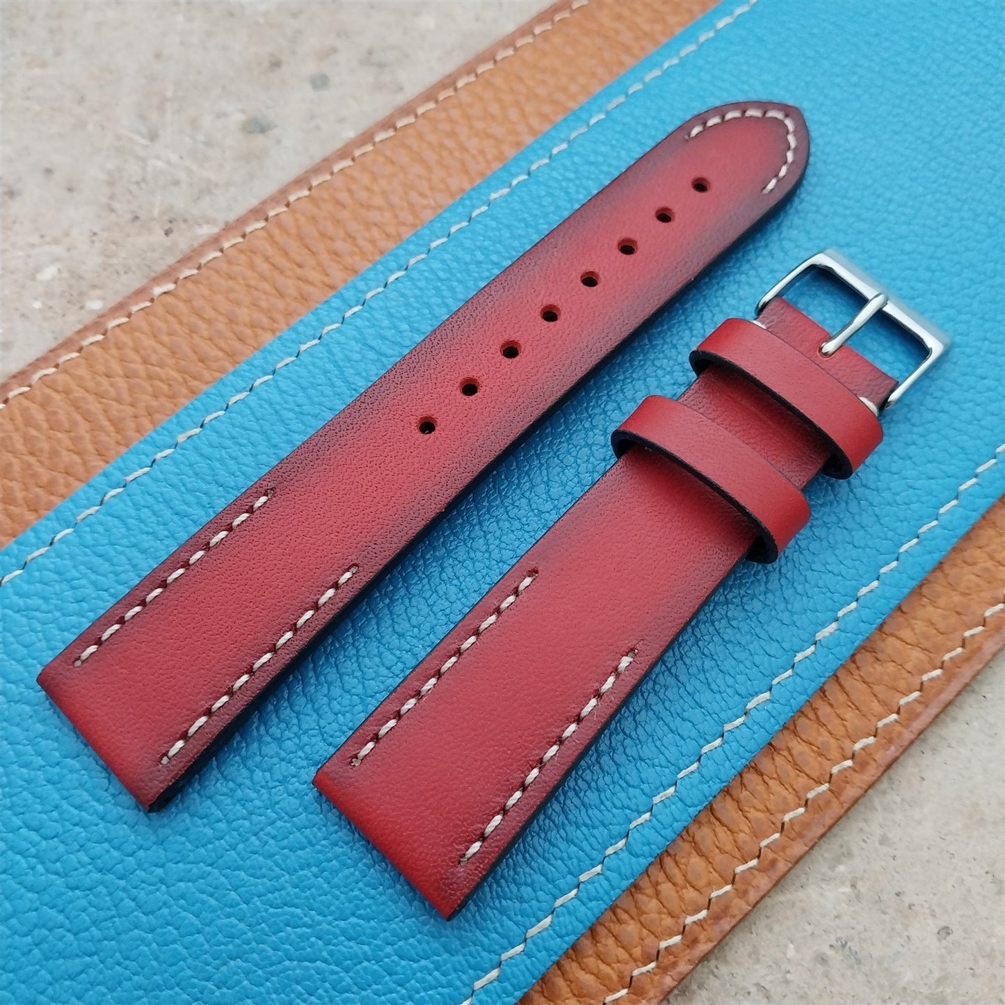 20mm Eulit Woodstock Vintage Style Rustic Red Leather 20/18 Watch Strap