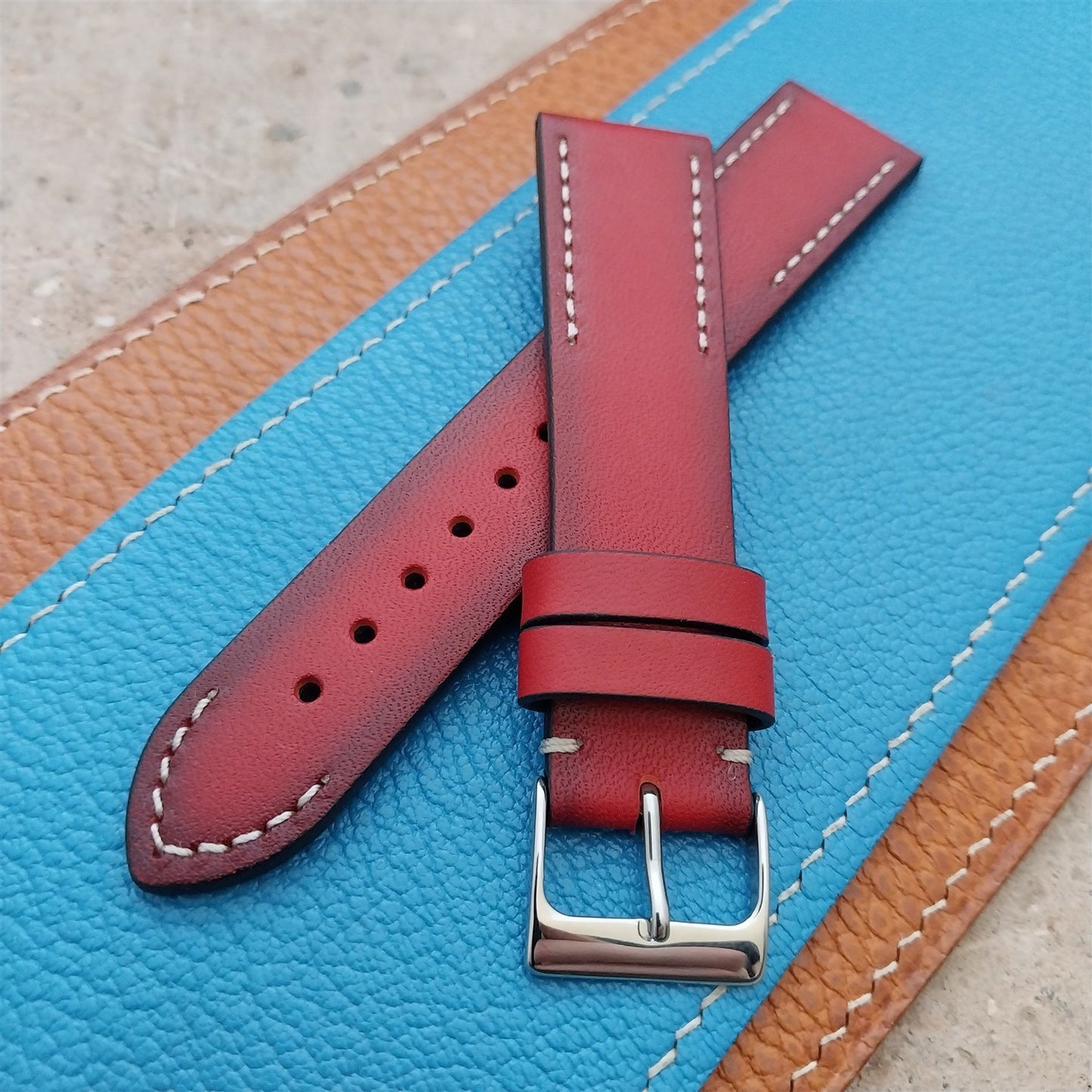 20mm Eulit Woodstock Vintage Style Rustic Red Leather 20/18 Watch Strap