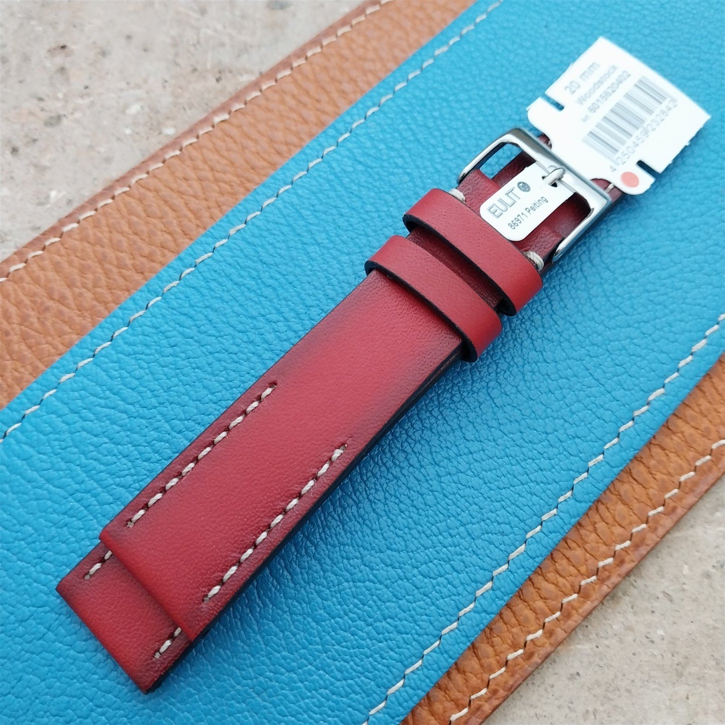 20mm Eulit Woodstock Vintage Style Rustic Red Leather 20/18 Watch Strap