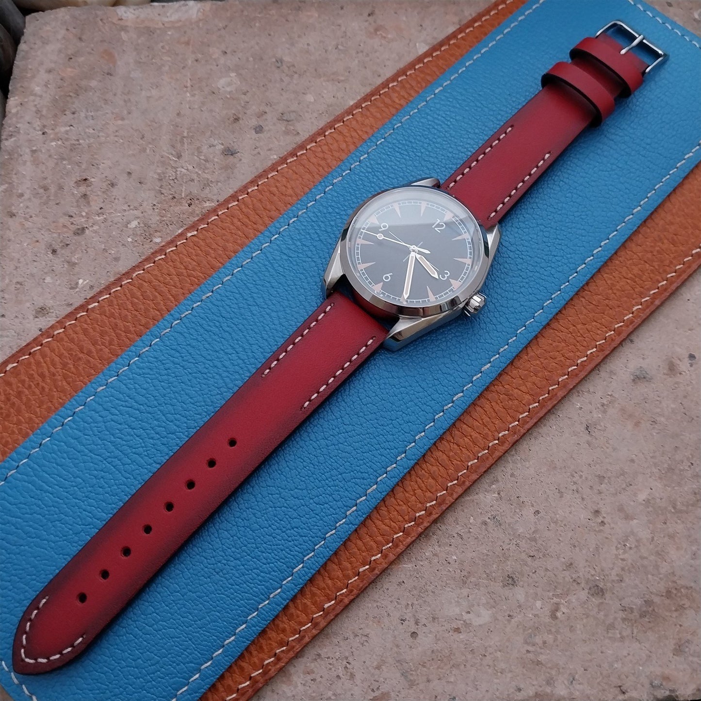 20mm Eulit Woodstock Vintage Style Rustic Red Leather 20/18 Watch Strap
