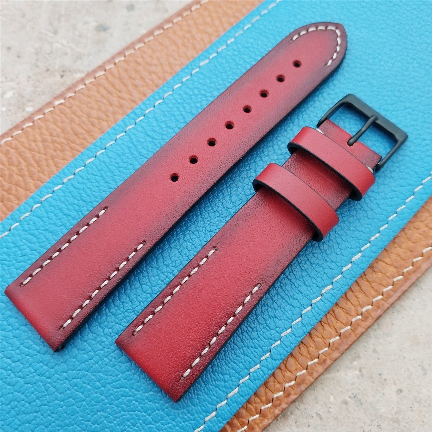 20mm Eulit Woodstock Vintage Style Rustic Red Leather 20/18 Watch Strap