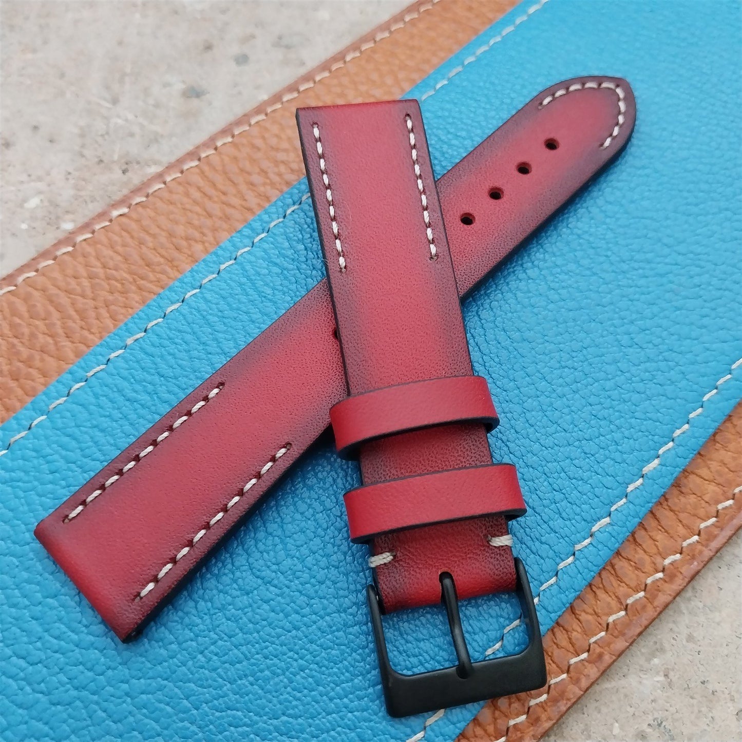 20mm Eulit Woodstock Vintage Style Rustic Red Leather 20/18 Watch Strap