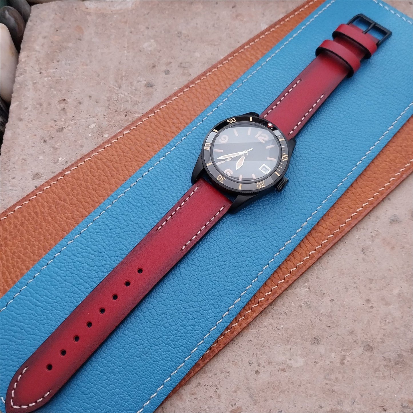20mm Eulit Woodstock Vintage Style Rustic Red Leather 20/18 Watch Strap