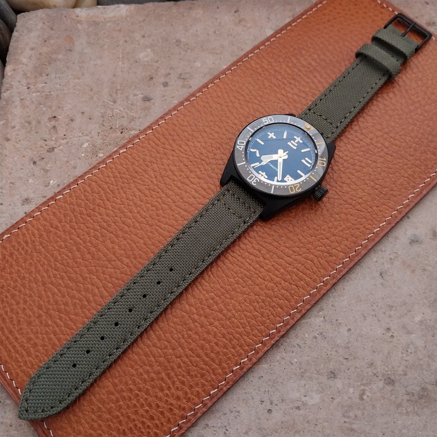 20mm Eulit Canvas Vintage Style Olive OD Green 20/18 Watch Strap