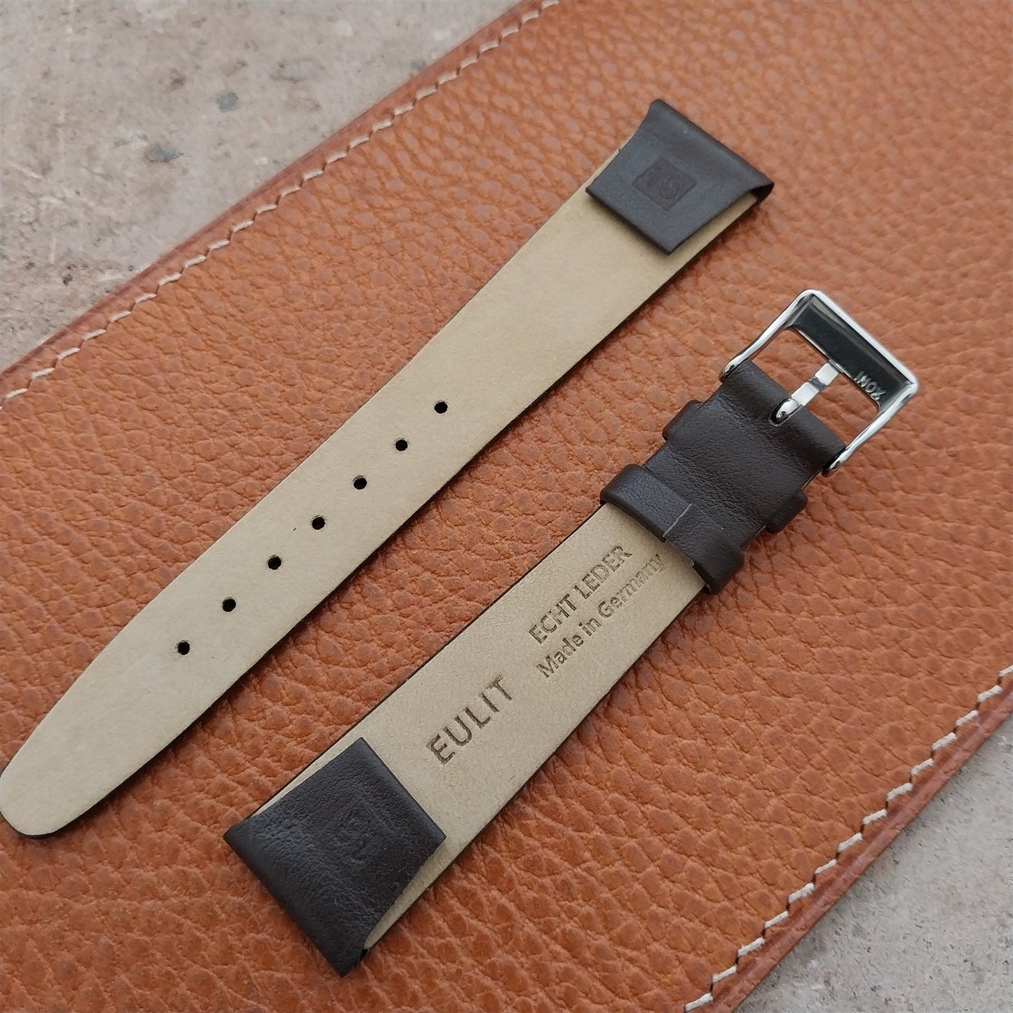 18mm Wire Lug Eulit Natina Clip Brown Leather 18/14 Watch Strap