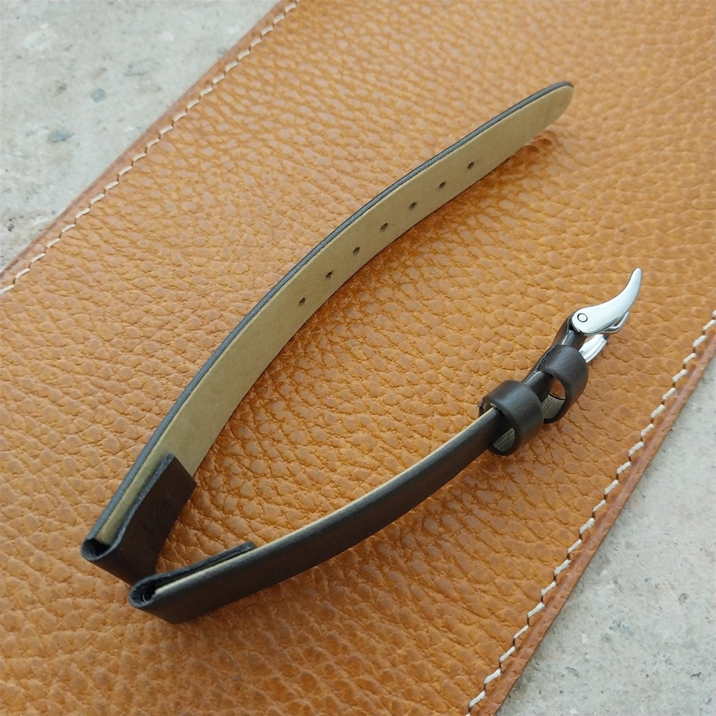 18mm Wire Lug Eulit Natina Clip Brown Leather 18/14 Watch Strap