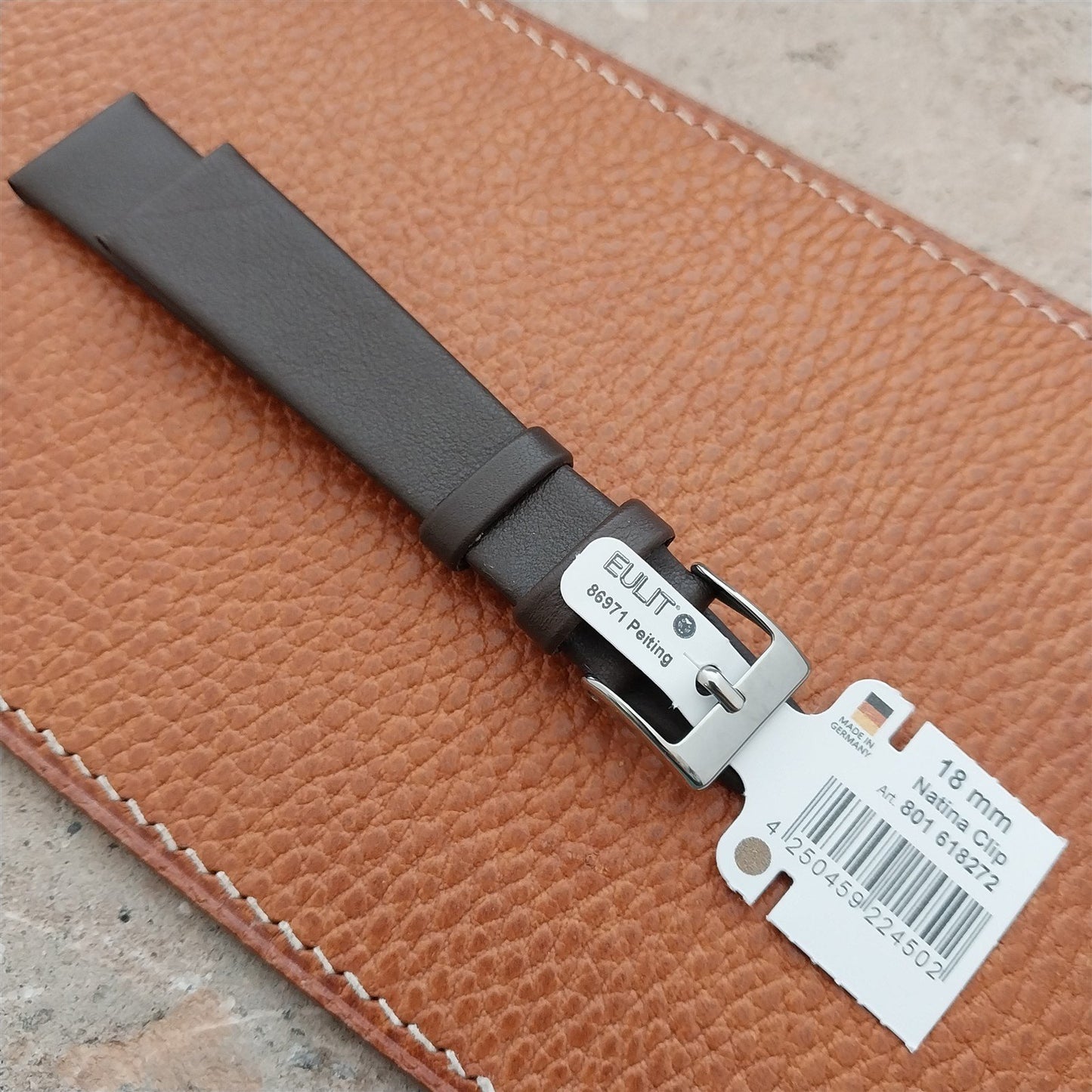 18mm Wire Lug Eulit Natina Clip Brown Leather 18/14 Watch Strap