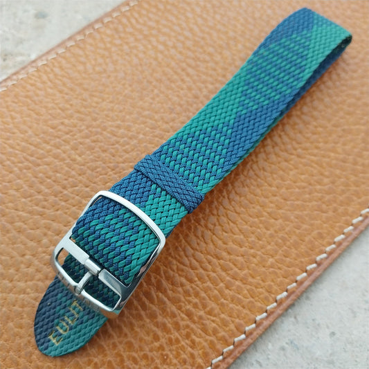 Eulit Perlon 18mm Green & Blue 1960s Single Pass Vintage Field Watch Strap
