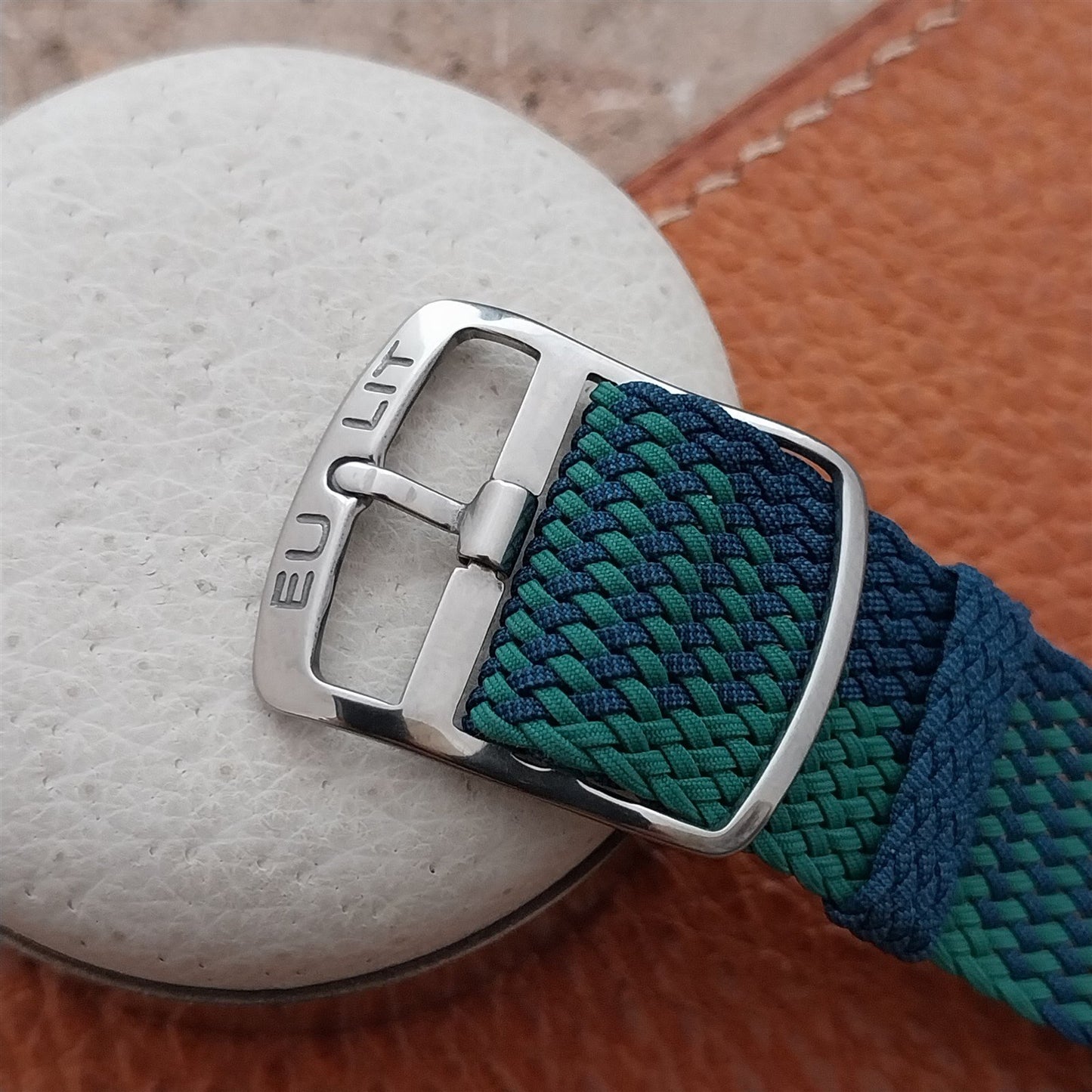 Eulit Perlon 18mm Green & Blue 1960s Single Pass Vintage Field Watch Strap