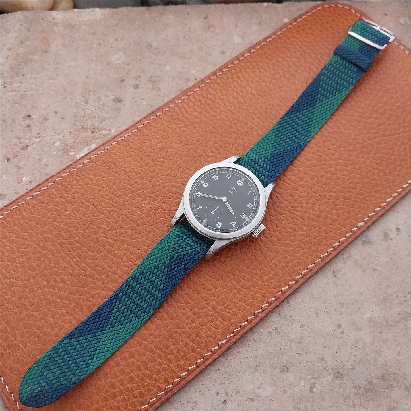 Eulit Perlon 18mm Green & Blue 1960s Single Pass Vintage Field Watch Strap