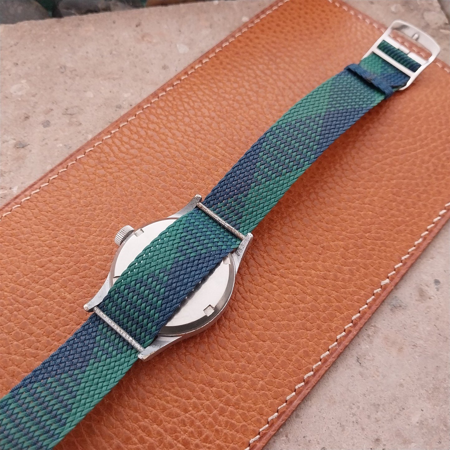 Eulit Perlon 18mm Green & Blue 1960s Single Pass Vintage Field Watch Strap