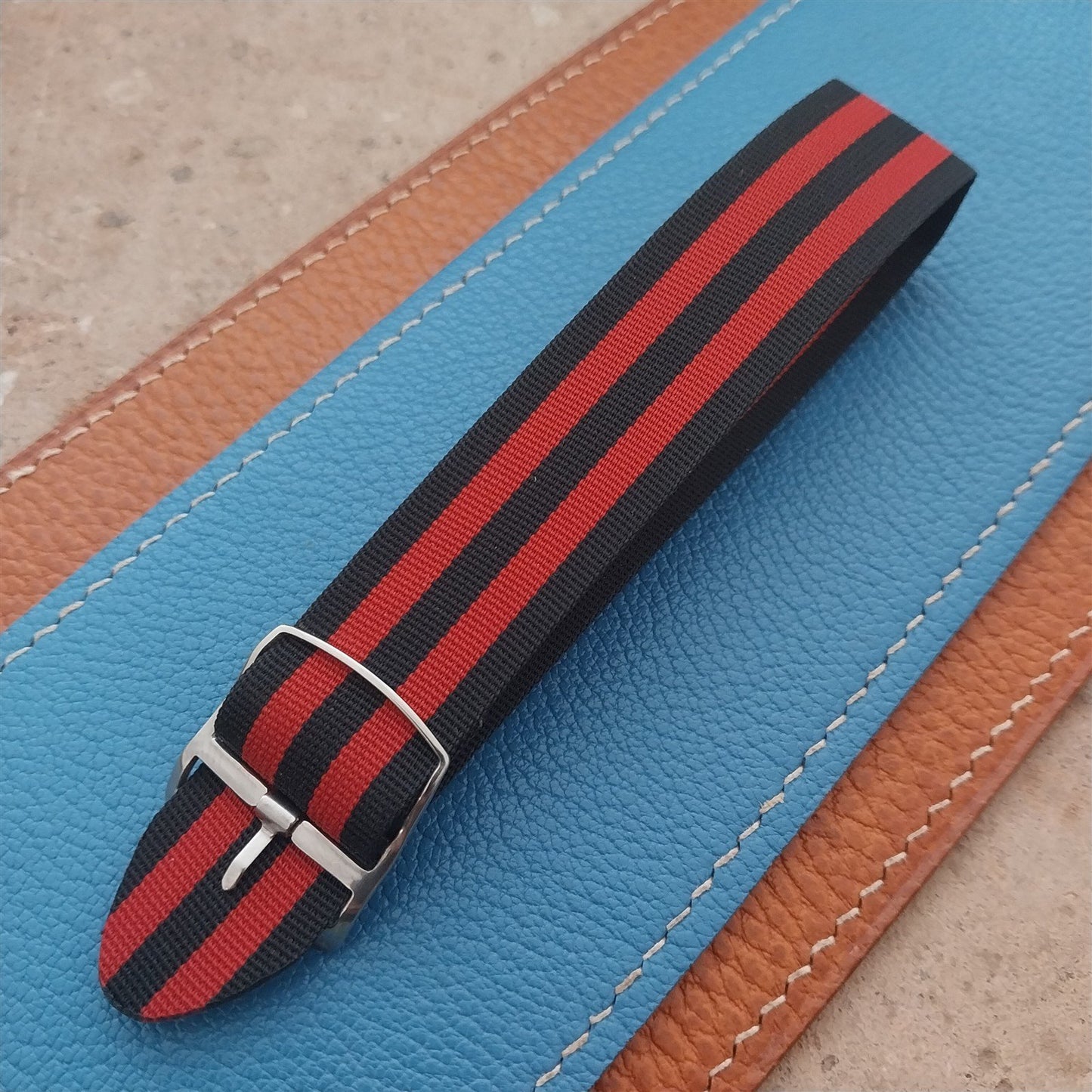 Vintage 20mm Perlon Black & Red Striped Single Pass 1960s Unused Watch Strap