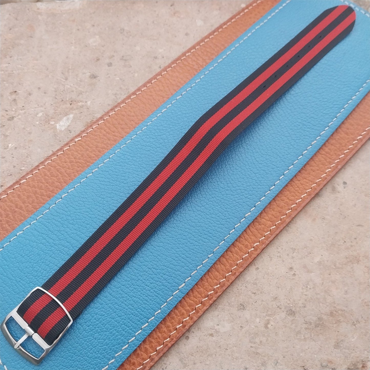Vintage 20mm Perlon Black & Red Striped Single Pass 1960s Unused Watch Strap