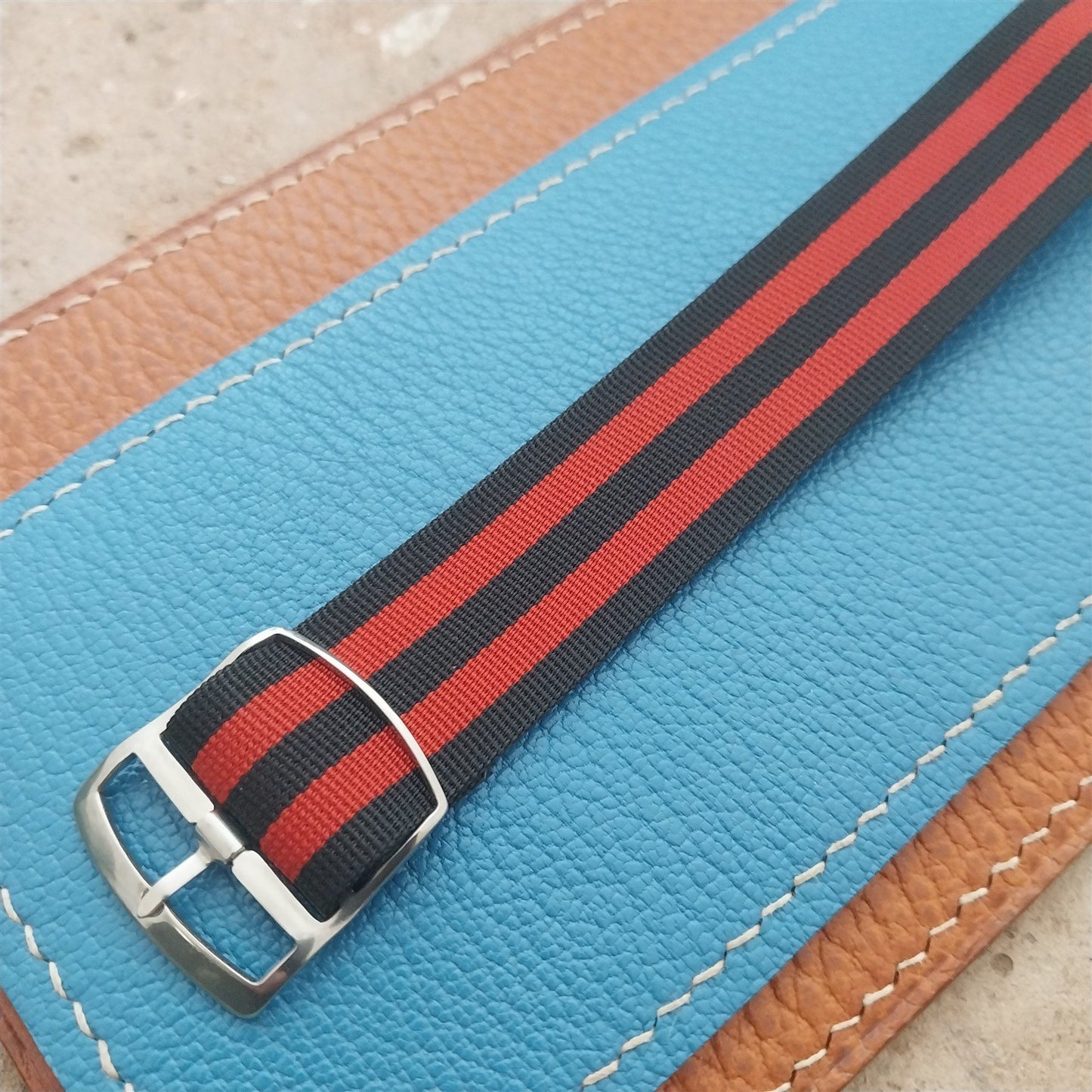 Vintage 20mm Perlon Black & Red Striped Single Pass 1960s Unused Watch Strap