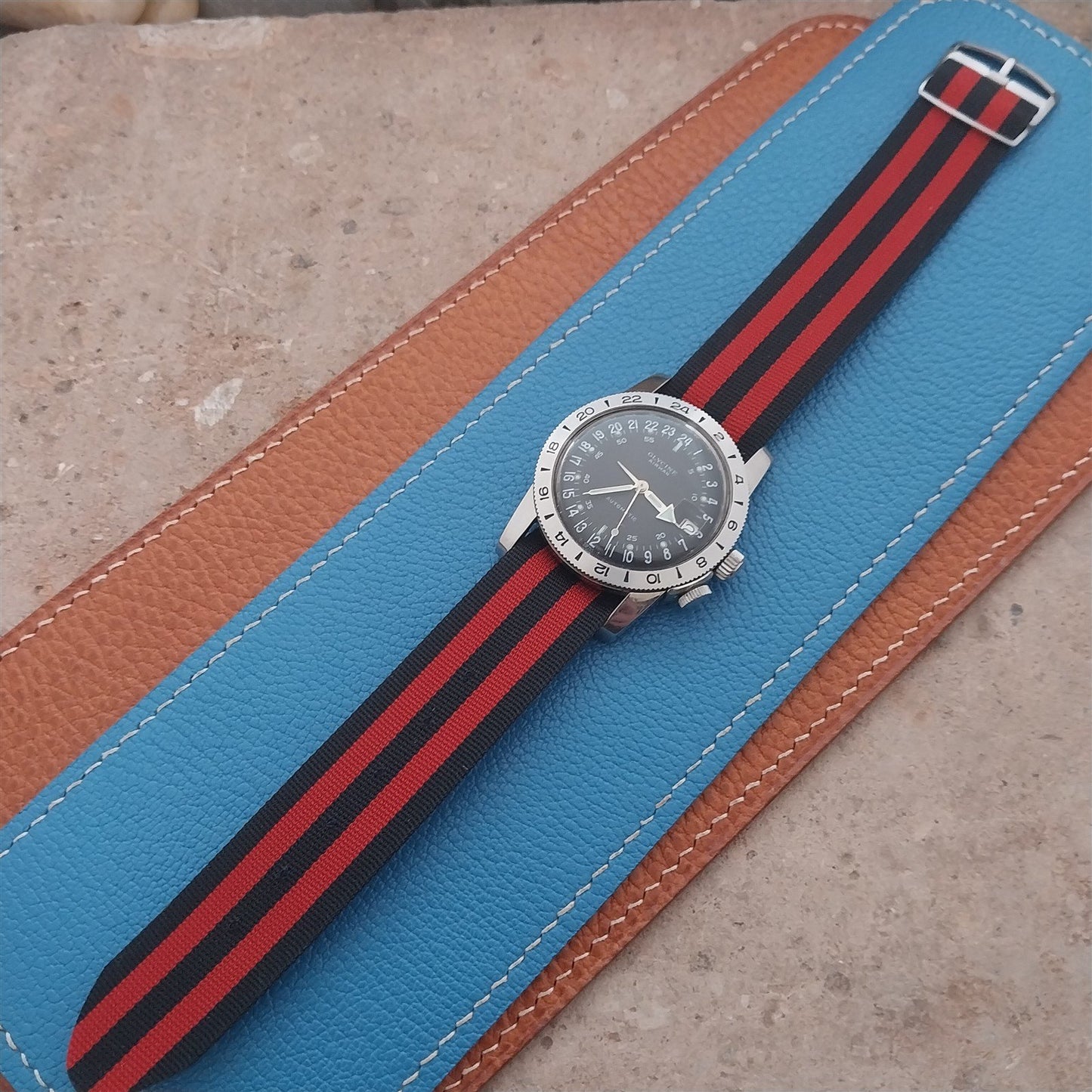 Vintage 20mm Perlon Black & Red Striped Single Pass 1960s Unused Watch Strap