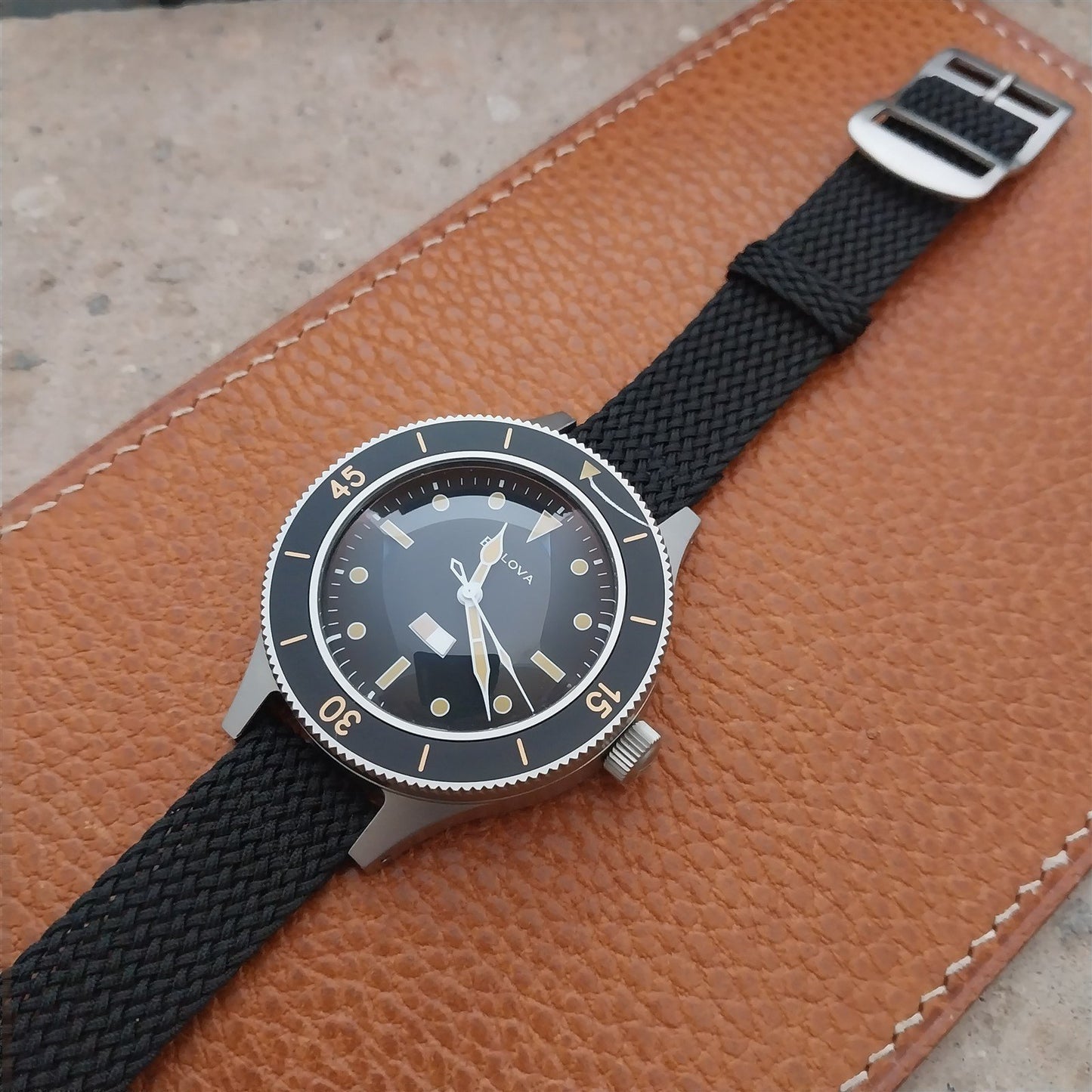 16mm Braided Black Perlon Swiss 2-Piece Unused 1960s Vintage Field Watch Strap