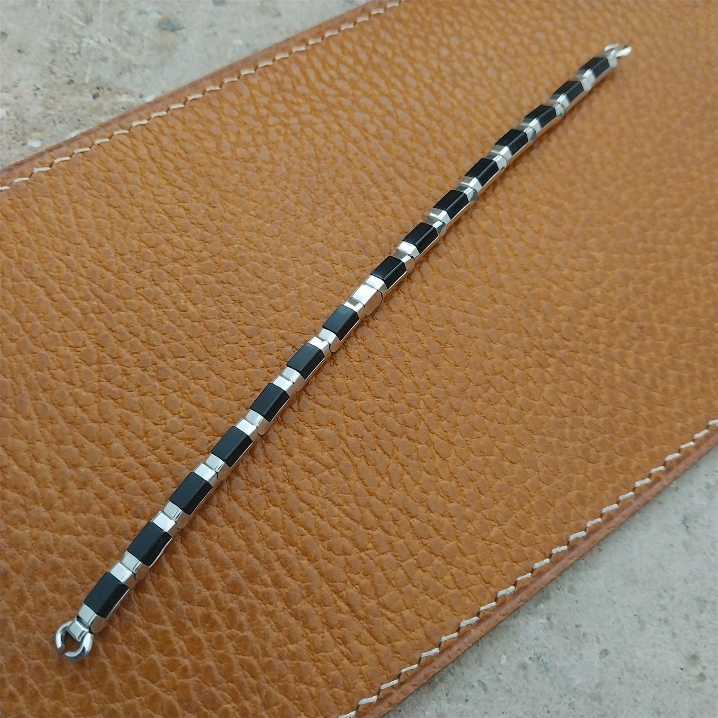 1950s Vintage White Gold-Filled & Black Speidel Unused Cocktail Watch Band