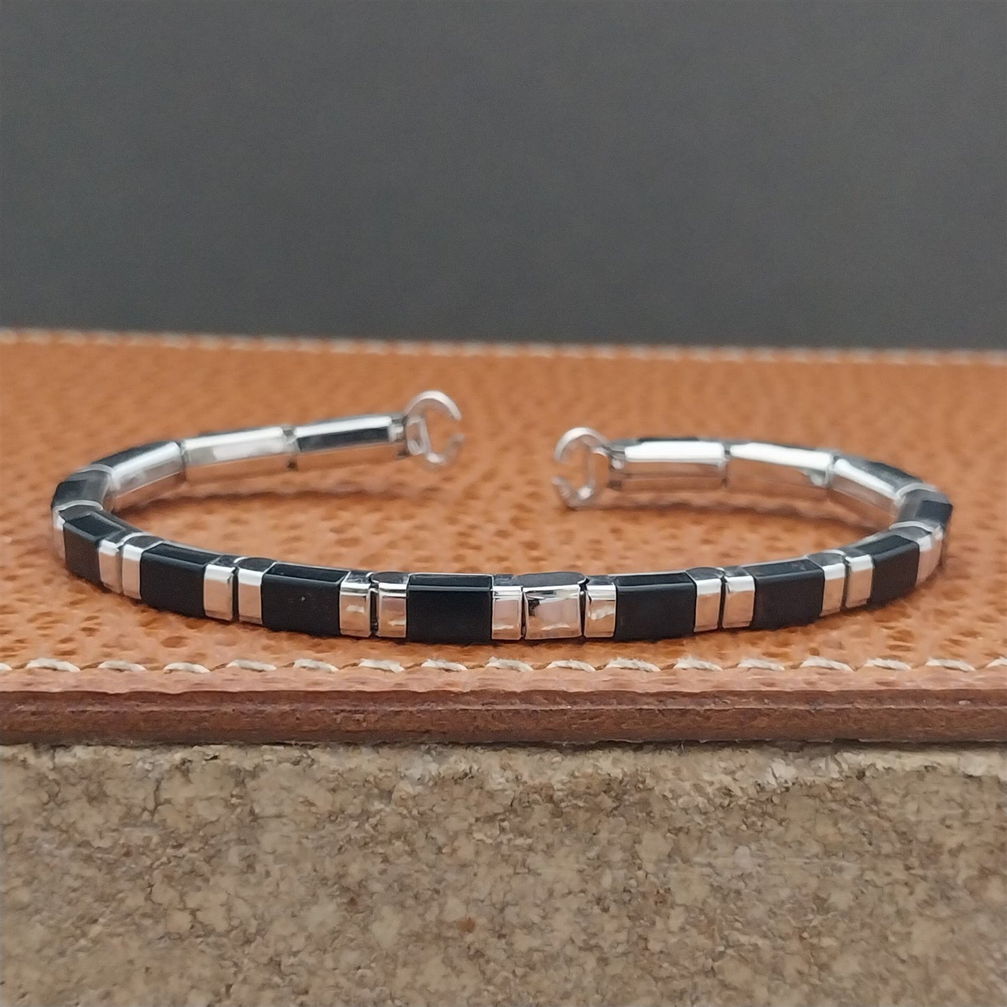 1950s Vintage White Gold-Filled & Black Speidel Unused Cocktail Watch Band