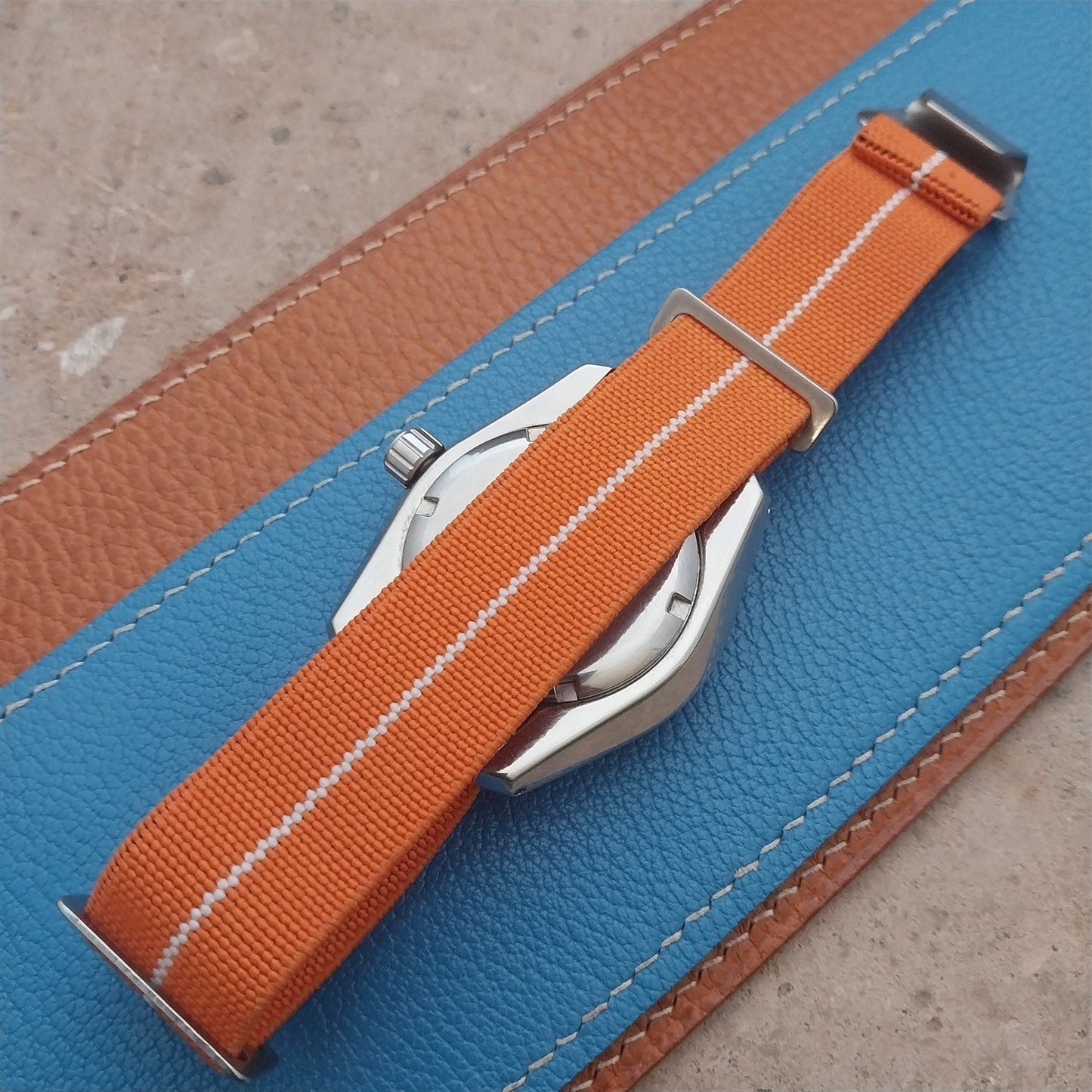 20mm Marine Nationale MN Parachute Elastic Orange & White Watch Strap