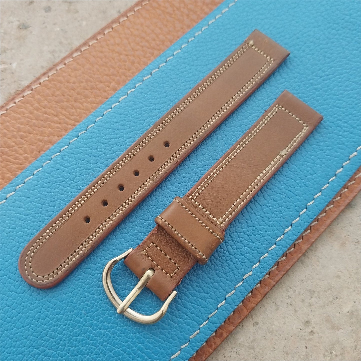 1950s 5/8" Double-Stitch Calfskin Classic Leather Vintage Watch Band