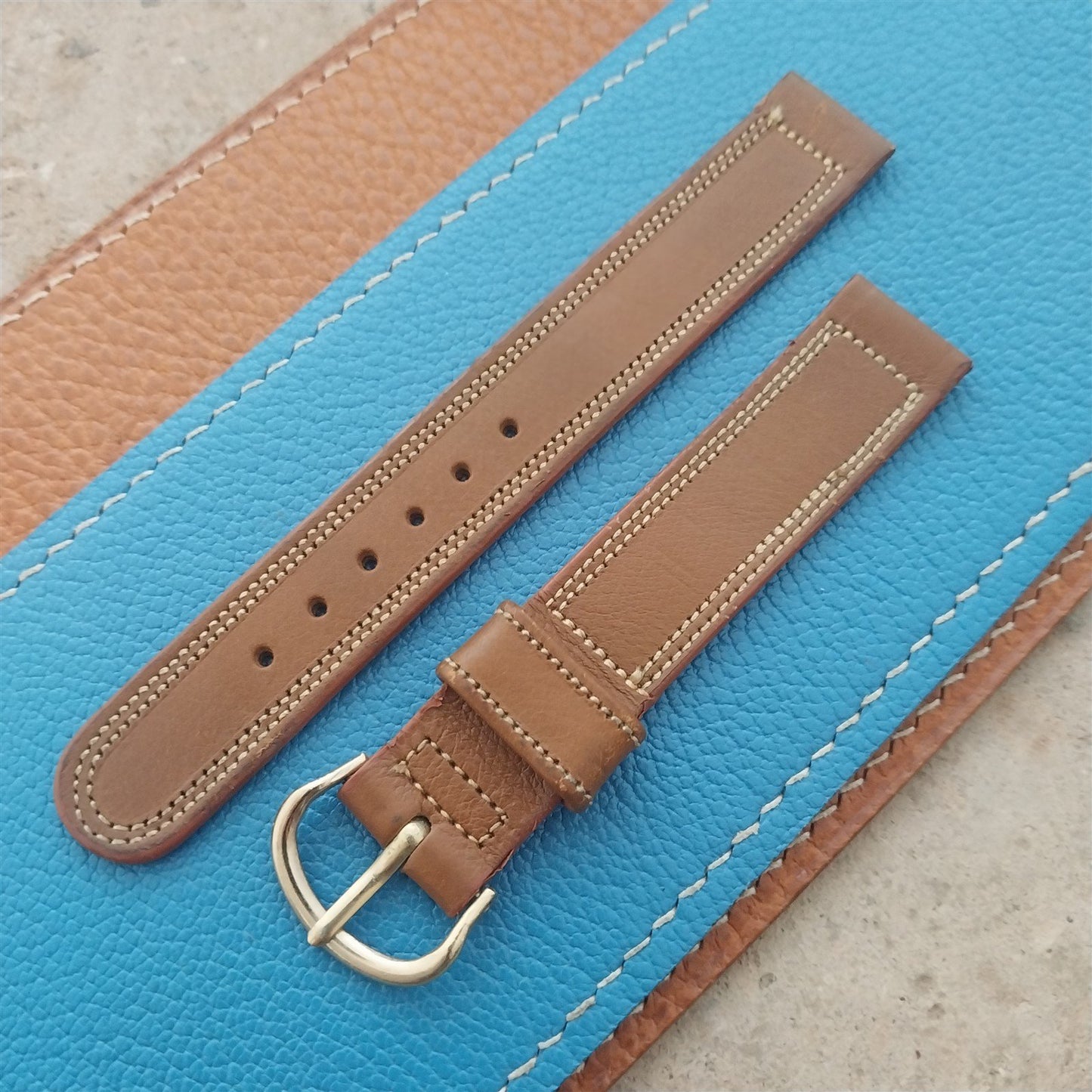1950s 5/8" Double-Stitch Calfskin Classic Leather Vintage Watch Band