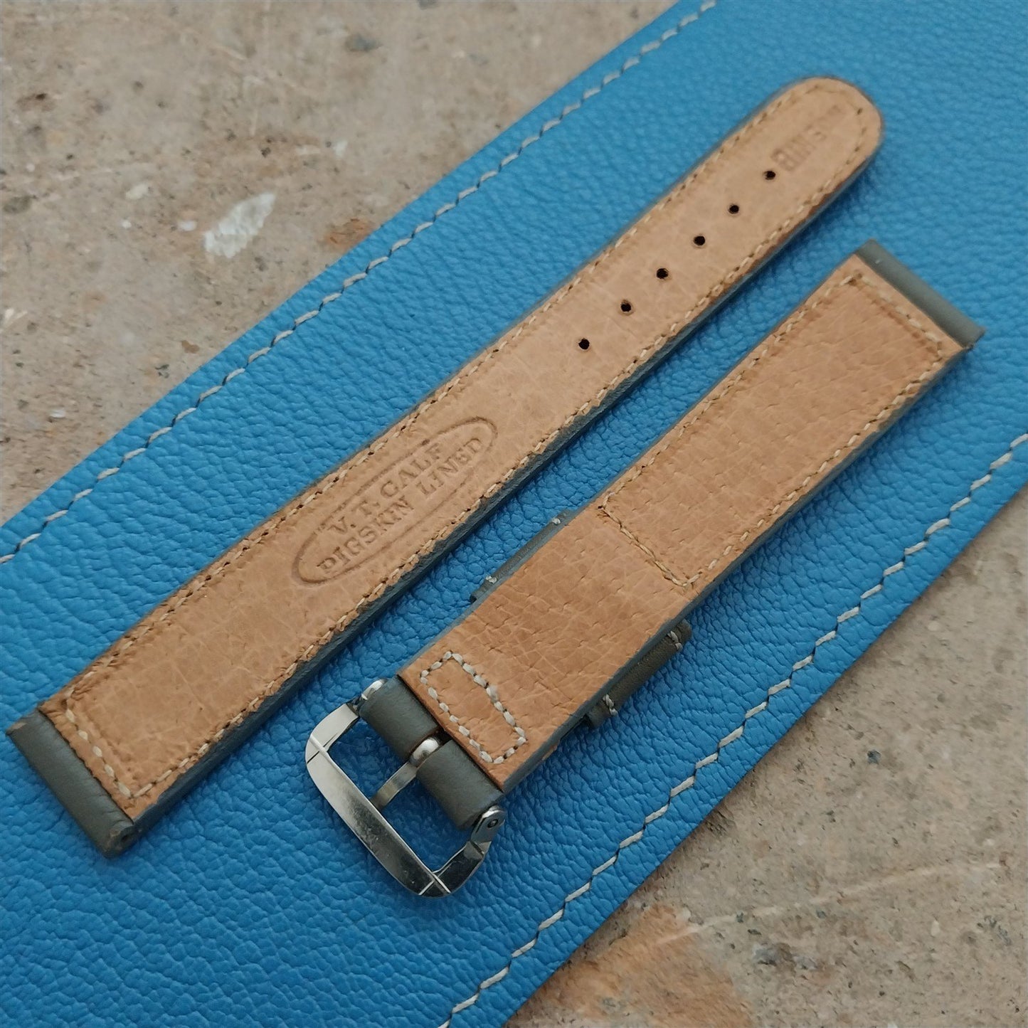 Binson Gray Calfskin Leather Unused 1950s Vintage Watch Strap