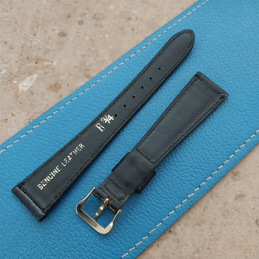 18.6mm Mormac Black Croc-Grain Leather nos Classic 1960s Vintage Watch Strap