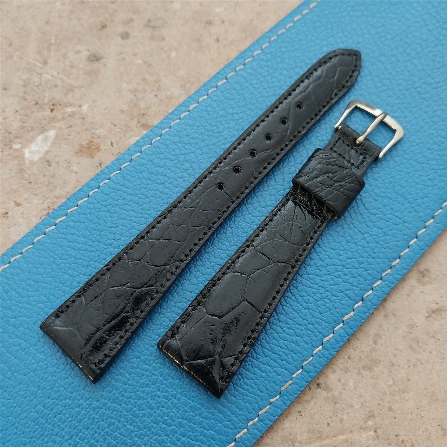 18.6mm Mormac Black Croc-Grain Leather nos Classic 1960s Vintage Watch Strap