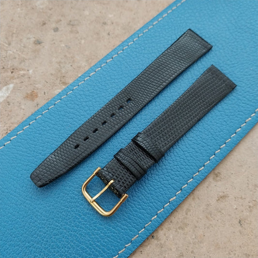 Vintage 16mm Hadley Roma France Black Lizard Classic Tapered Watch Strap