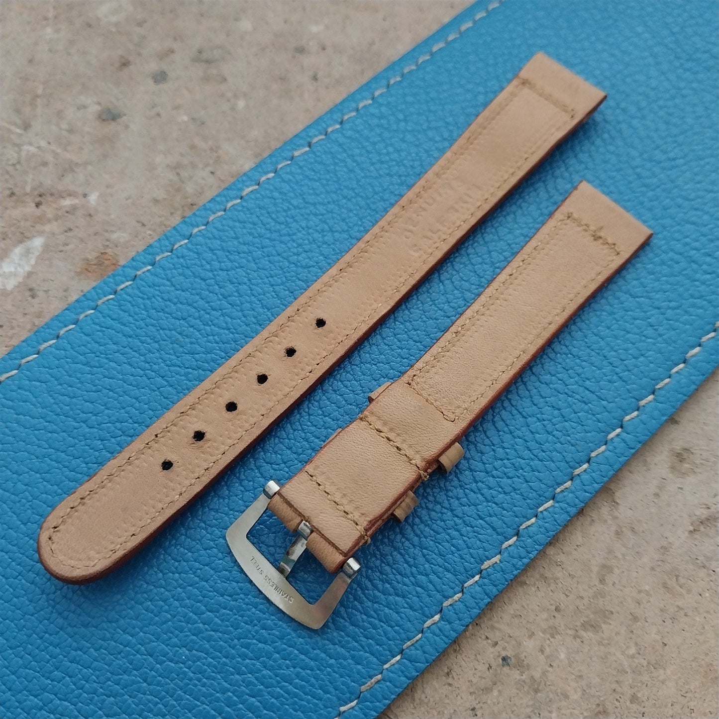 14mm Calf Leather Unused 1940s-1950s Vintage Watch Strap & Thumbnail Buckle