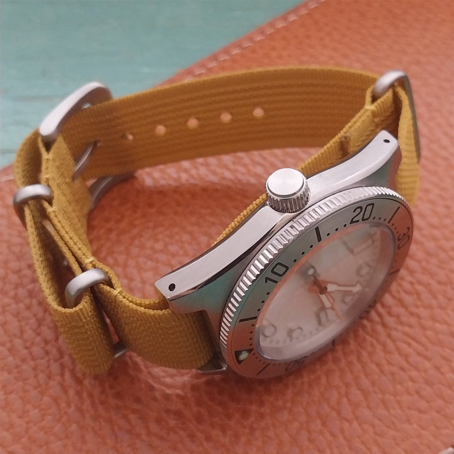 20mm Ribbed Mustard Yellow Ribbed Nylon Classic G10 Watch Strap