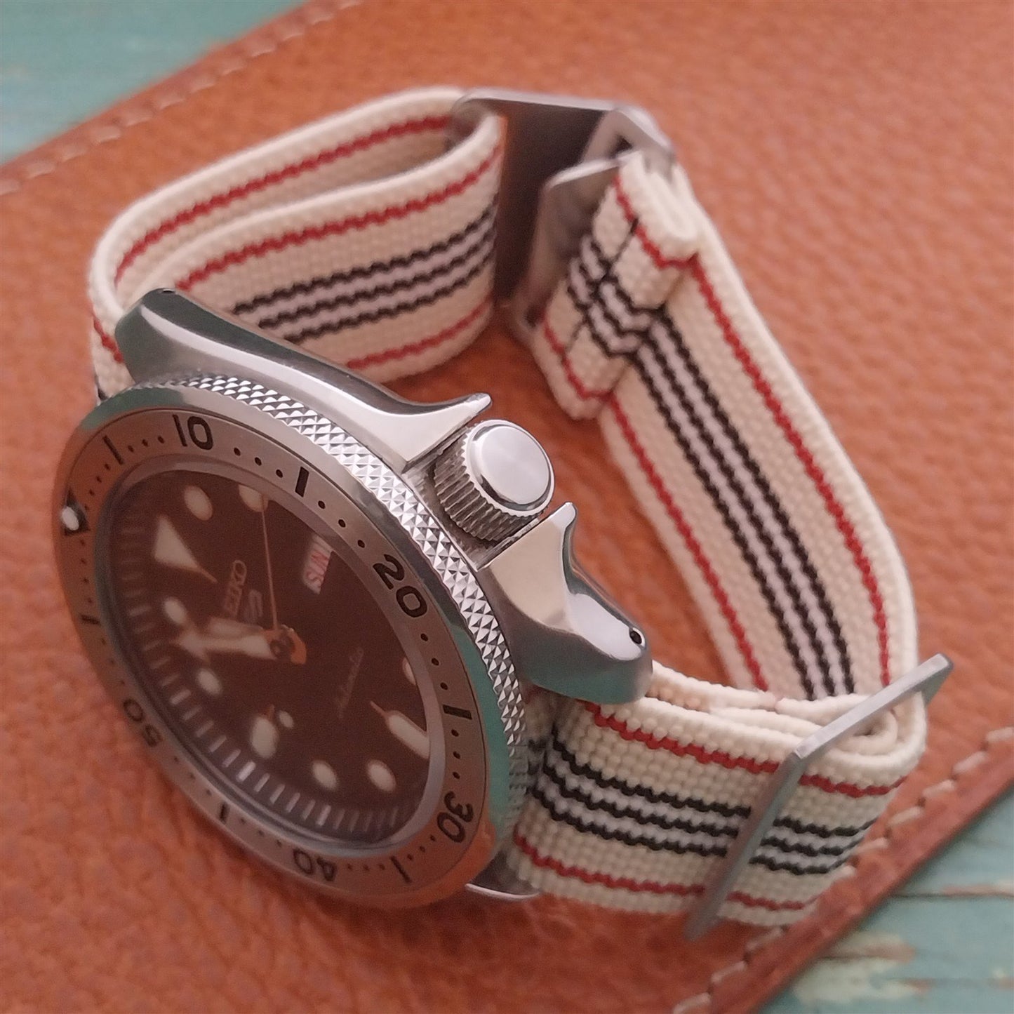 22mm Marine Nationale MN Parachute Elastic Striped Watch Strap