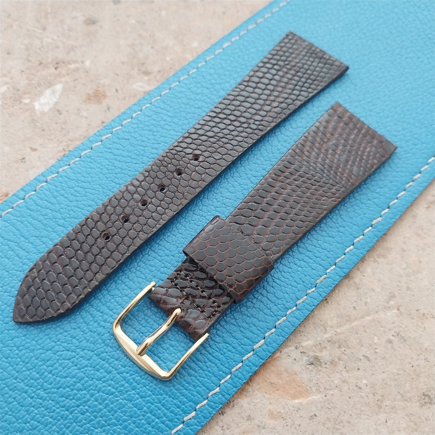 Vintage 22mm Brown Lizard-Grain Leather Classic Tapered 22/16 Unused Watch Strap