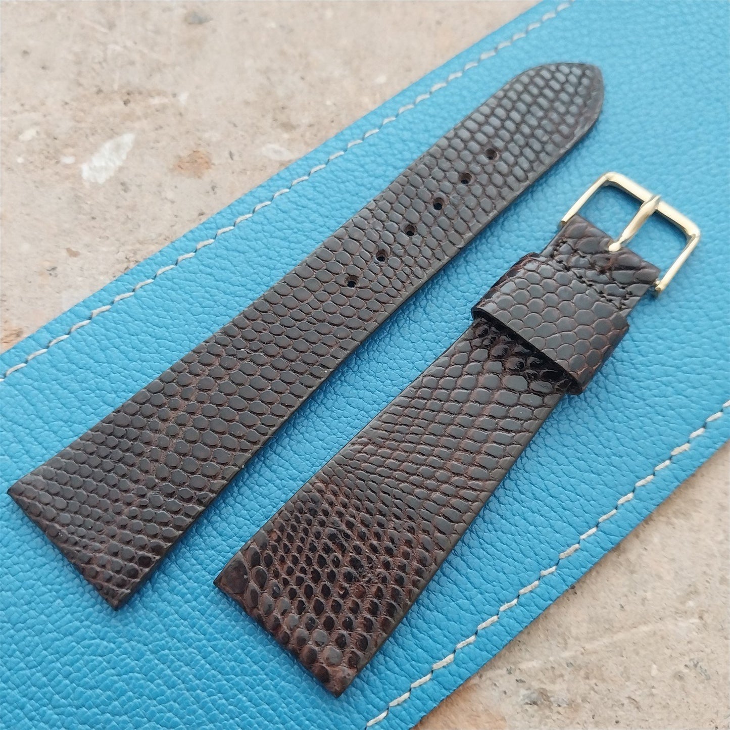 Vintage 22mm Brown Lizard-Grain Leather Classic Tapered 22/16 Unused Watch Strap